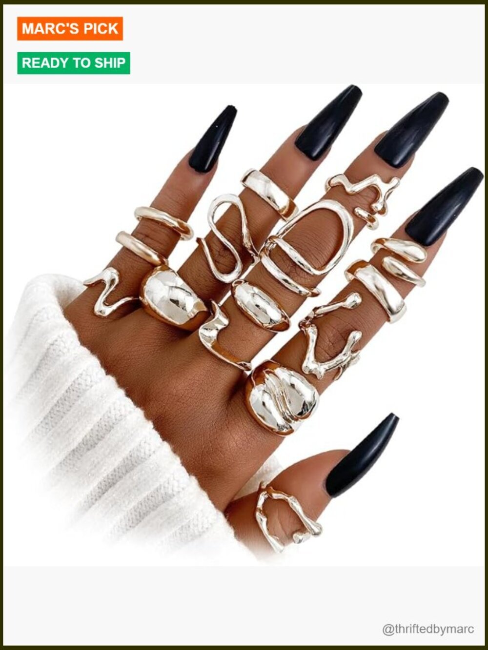 15 Pcs Gold Chunky Dainty Stacking Rings Set Women Size 6.5-9 Punk Thumb Knuckle